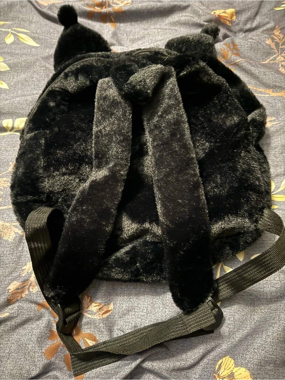 Kuromi Black Plush Backpack with Purple Accents